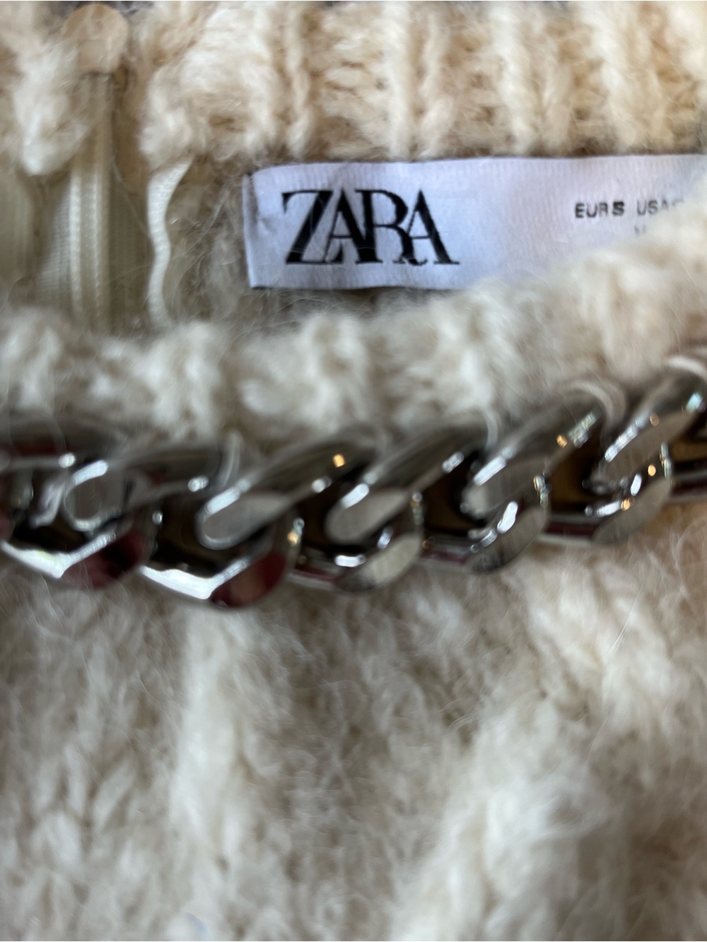 Zara Limited Edition Wool and Alpaca Knit Cropped Sweater with Chain Detail - Picture 11 of 13